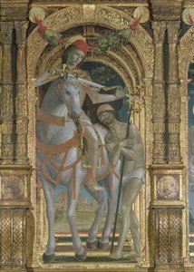 St. Martin deelt zijn mantel met de bedelaar, detail van een polyptiek, 1485