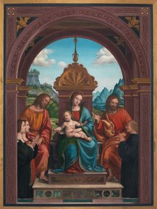 Madonna en Kind, St. Jacobus, St. Filippus en de familie van Antonio Busti door Bernadino Zenale