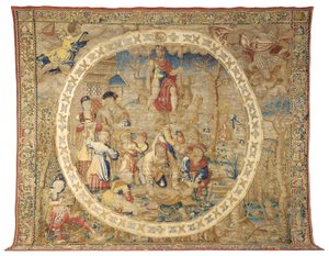 Brusselse allegorische wandtapijt die de maand december uitbeeldt uit "De Medaillon Maanden", ca. 1525