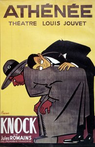Poster van Knock door Jules Romans in het Theatre Louis Jouvet Athenee, door Bernard Becan (Bernhard Kahn) door Bernard Becan
