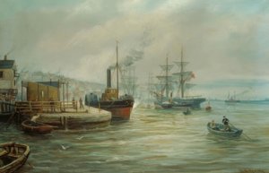 Een raderstoomboot en andere schepen door Bernard Benedict Hemy