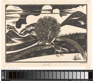 Twee fazanten in een heuvellandschap door Bernard Essers (signed by artist)