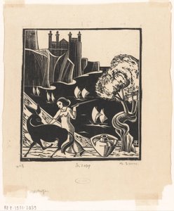 Vrouw die een ezel drijft door Bernard Essers (signed by artist)