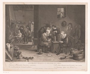 Herberginterieur met kaartspelende figuren door Bernard François Lépicié