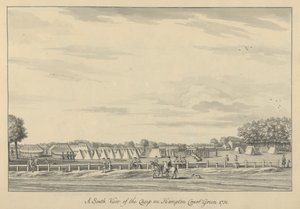 Een Zuidelijk Uitzicht op het Kamp op Hampton Court Green 1731, 1731-33 door Bernard III Lens