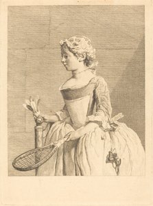 Jong meisje aan het stuur (Jong meisje met de raket) door Bernard Lépicié after Jean Siméon Chardin