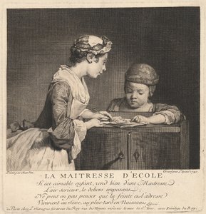 De schooljuffrouw door Bernard Lépicié after Jean Siméon Chardin