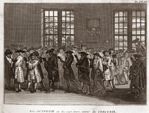 Een congregatie van Joodse rouwenden die de Acafoth uitvoeren bij een begrafenis Gravure uit Illustratie de ceremonies et customs religieuses de tous les peuples du monde door Bernard Picart (1723-1743) 1819 Privécollectie door Bernard Picart