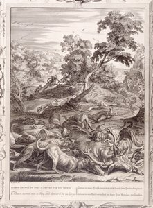 Actaeon veranderd in een hert en verslonden door zijn honden, 1731 door Bernard Picart