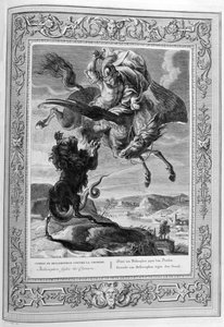 Chimera gedood door Bellerophon (gravure)