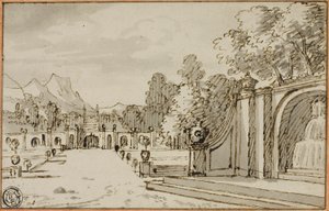 Formele tuin met fontein op de voorgrond door Bernard Picart