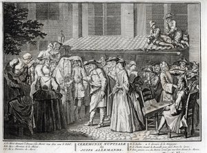 Joodse bruiloft in de Joods-Duitse gemeenschap, gravure uit 