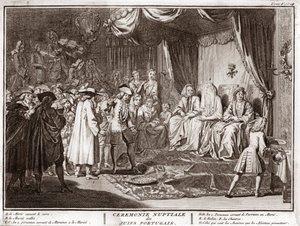 Joodse bruiloft in de Joods-Portugese gemeenschap, gravure uit 