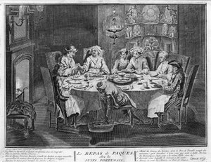Jodendom: Feest van Pesach in de Joods-Portugese gemeenschap, gravure uit "Illustratie van ceremonies en religieuze gebruiken van alle volkeren ter wereld" door Bernard Picart (1723-1743) 1819 door Bernard Picart