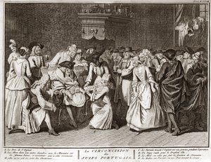 Besnijdenisceremonie in de Joods-Portugese gemeenschap, gravure uit 