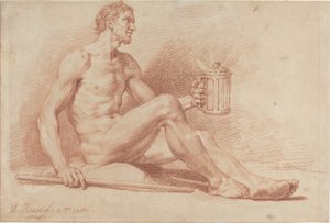Mannelijke Naakt met een Lamp (Diogenes) door Bernard Picart