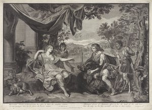 Meleager geeft de kop van het Caledonische zwijn aan Atalanta door Bernard Picart