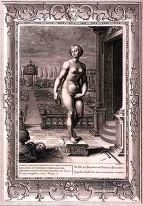 Pygmalion is verliefd op een standbeeld dat hij heeft gemaakt, en op zijn gebed verandert Venus het in een vrouw door Bernard Picart