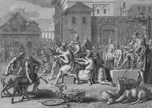 Offer van een zwart lam, op de dag van het grote Zonfeest, 1723 door Bernard Picart