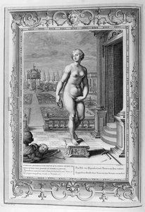 Het beeldhouwwerk van Pygmalion (gravure) door Bernard Picart