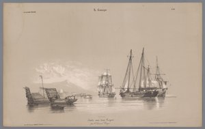 Zeilschepen in de haven door Bernard Romain Julien