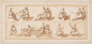 Schetsblad met meerdere figuren door Bernard Salomon