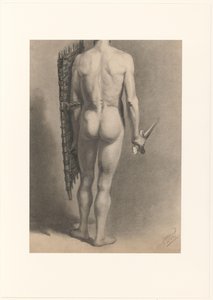 Mannelijk naakt met zwaard en schild, op de rug gezien door Bernard Willem Wierink (signed by artist)