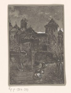 Kasteel met twee ruiters door Bernard Willem Wierink