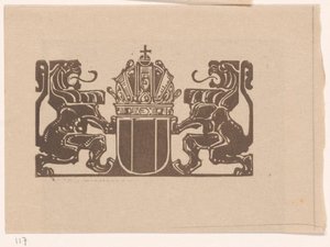 Wapenschild met twee leeuwen door Bernard Willem Wierink
