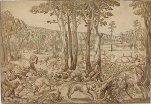 De Jachten van Maximiliaan: De Hertenjacht (augustus) door Bernard van Orley