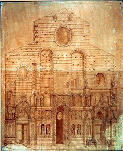 Gevel van de kathedraal (duomo) van Florence. Tekening in pen en bloed door Bernardino Poccetti (Bernardino Barbatelli) (1548-1612) door Bernardino Barbatelli Poccetti