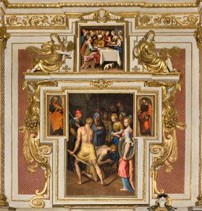 Kapel van Onze Lieve Vrouw van het Volk, Tweede span noordzijde, Onthoofding van de Doper 1569, Aan de zijkanten St. Peter en St. Paul 1520-30, Banket van Herodes 1569
