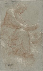 Schrijvende heilige Johannes op de wolken door Bernardino Lanino (possibly)