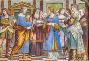 Detail van Het Huwelijk van de Maagd Maria door Bernardino Luini