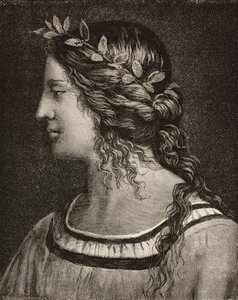 Huwelijk van de Maagd, gravure van detail van fresco door Bernardino Luini in Saronno heiligdom, Italië, uit L