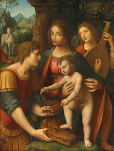 De Madonna en het kind met Sint Joris en een engel door Bernardino Luini