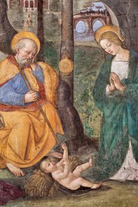 Aanbidding van de herders (detail) Fresco door Pinturicchio (Bernardino di Betto) (1454-1513) 1484-1492 (Kerk van Santa Maria del Popolo), Basiliek van Santa Maria del Popolo, Cappella Basso della Rovere, Rome, Italië door Bernardino di Betto Pinturicchio