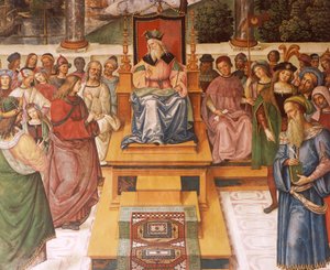 Enea Silvio Piccolomini ontmoet Koning Jacobus I van Schotland (detail) door Bernardino di Betto Pinturicchio