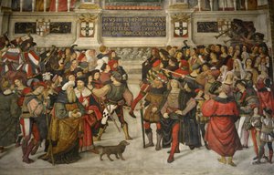 Italië Toscane Siena, Kathedraal De Duomo: De kroning van Pius II (1405-1464) door Bernardino di Betto Pinturicchio