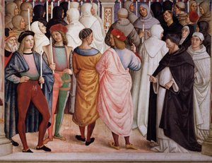 Pius II heiligde St. Catharina van Siena in 1461 (detail) door Bernardino di Betto Pinturicchio