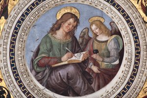 Sint Matteüs, detail van De Vier Evangelisten (fresco) door Bernardino di Betto Pinturicchio