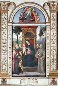 Maagd met kind en Sint Augustinus, Sint Franciscus en Sint Antonius van Padua - Fresco door Pinturicchio (Bernardino di Betto) (1454-1513) 1484-1492 Rome, Basiliek van Santa Maria del Popolo, Kapel Basso della Rovere Italië