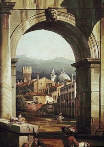 Romeins Capriccio met deur en muren, detail. door Bernardo Bellotto