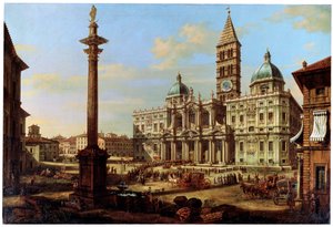 Het plein en de kerk van Santa Maria Maggiore in Rome, 1739 door Bernardo Bellotto