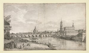 Zicht op de brug in Dresden over de Elbe door Bernardo Bellotto
