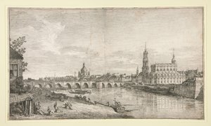 Gezicht op de brug in Dresden over de Elbe door Bernardo Bellotto