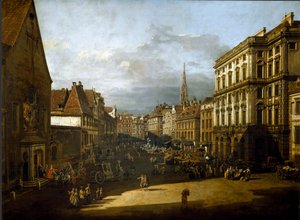 Zicht op de meelmarkt in Wenen. Schilderij door Bernardo Bellotto