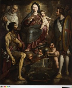 Bernardo Castello en de heiligen George en Battista bemiddelen bij Onze Lieve Vrouw voor de stad Genua door Bernardo Castello