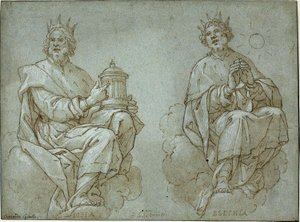 Twee Zittende Koningen van Juda; Josia en Hizkia door Bernardo Castello