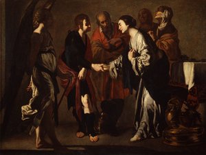De verloving van Tobias en Sara door Bernardo Cavallino